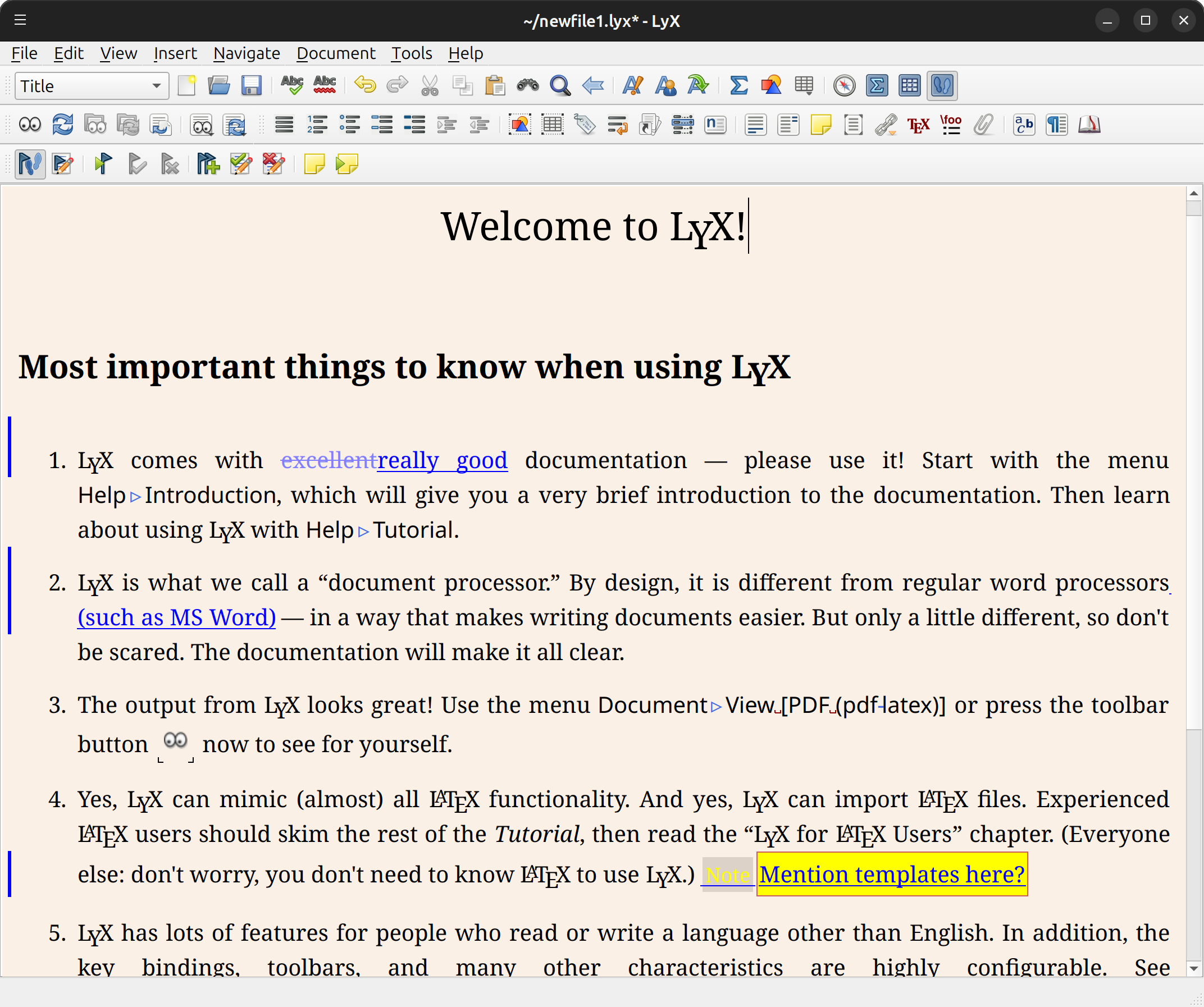 Screenshot of LyX