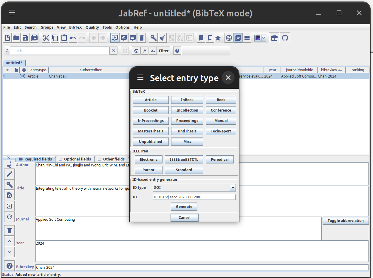 Screenshot of Jabref