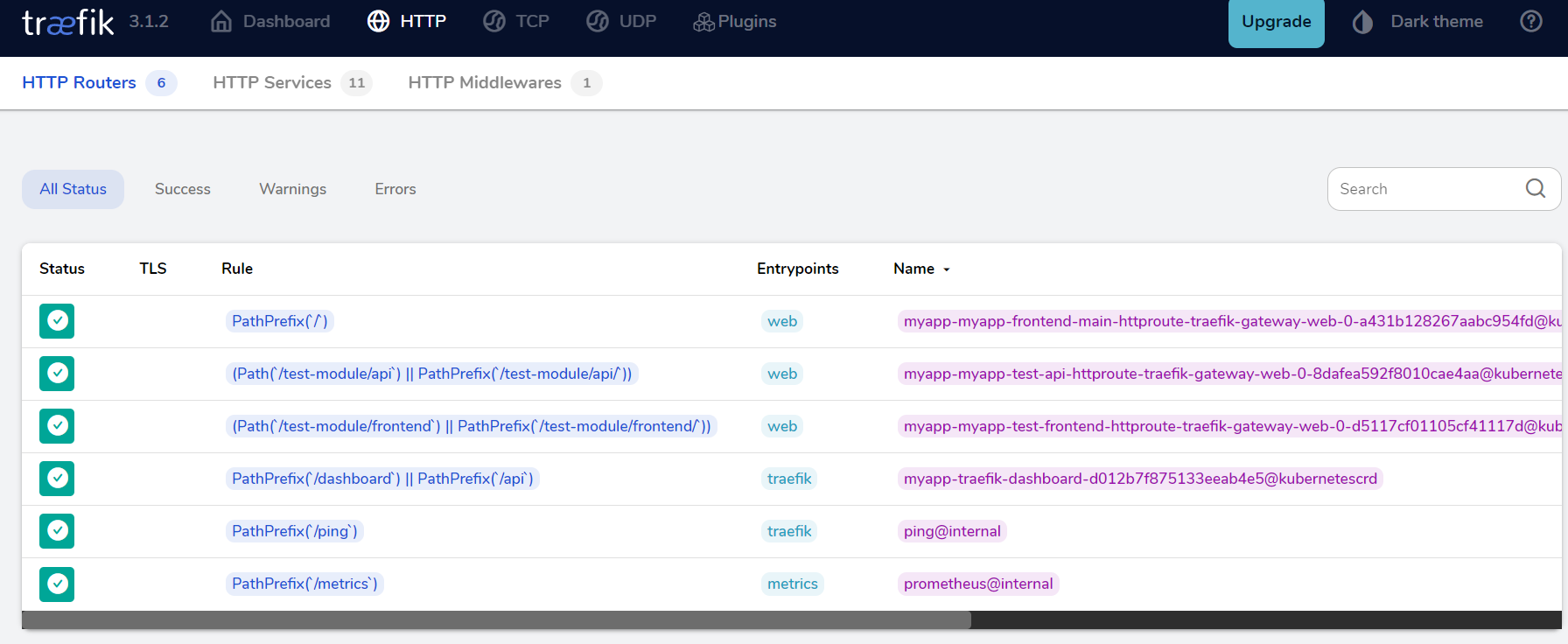 Screenshot of the Traefik dashboard